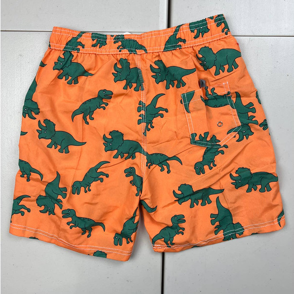 Orange Green Dinosaur Print Big Boys Medium Swim Trunks Swimwear Lined Shorts - Picture 7 of 7